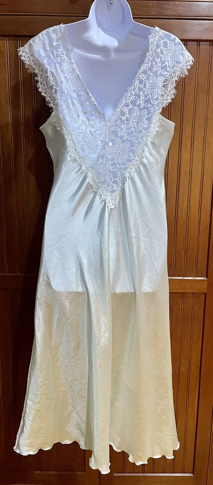 DE COLECCIÓN OLGA Camisón Largo Fuera del Hombro Líquido Satinado Vestido de Noche SEGUNDA PIEL MED Foto 3 de 4