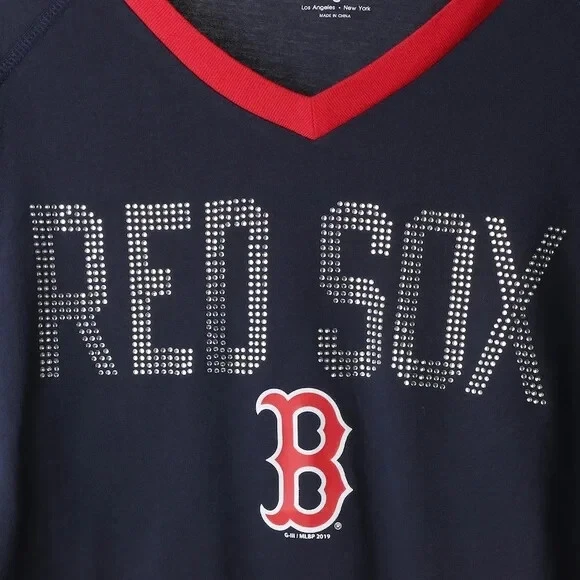 Boston Red Sox by Alyssa Milano Women's 3/4-Sleeve V-Neck Shirt, Size Small - Image 2 of 4