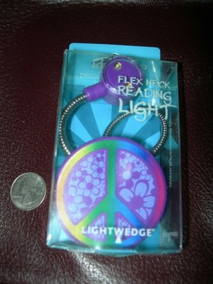 New In Box Purple Colored Peace Sign Clip Book Light W Flexible Metal Neck Ebay