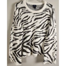 Daytrip Zebra Print Fuzzy Knit Sweater Lace Up Sleeve Design Women M Super Soft