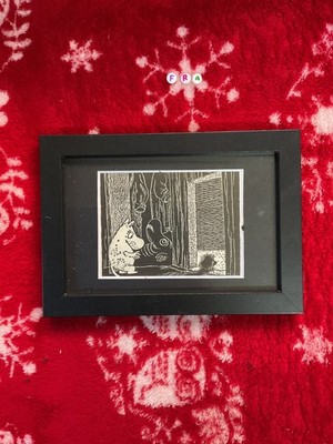 Tove Jansson - The Moomins, schöner Holzschnitt Kunstdruck GERAHMT, Vintage