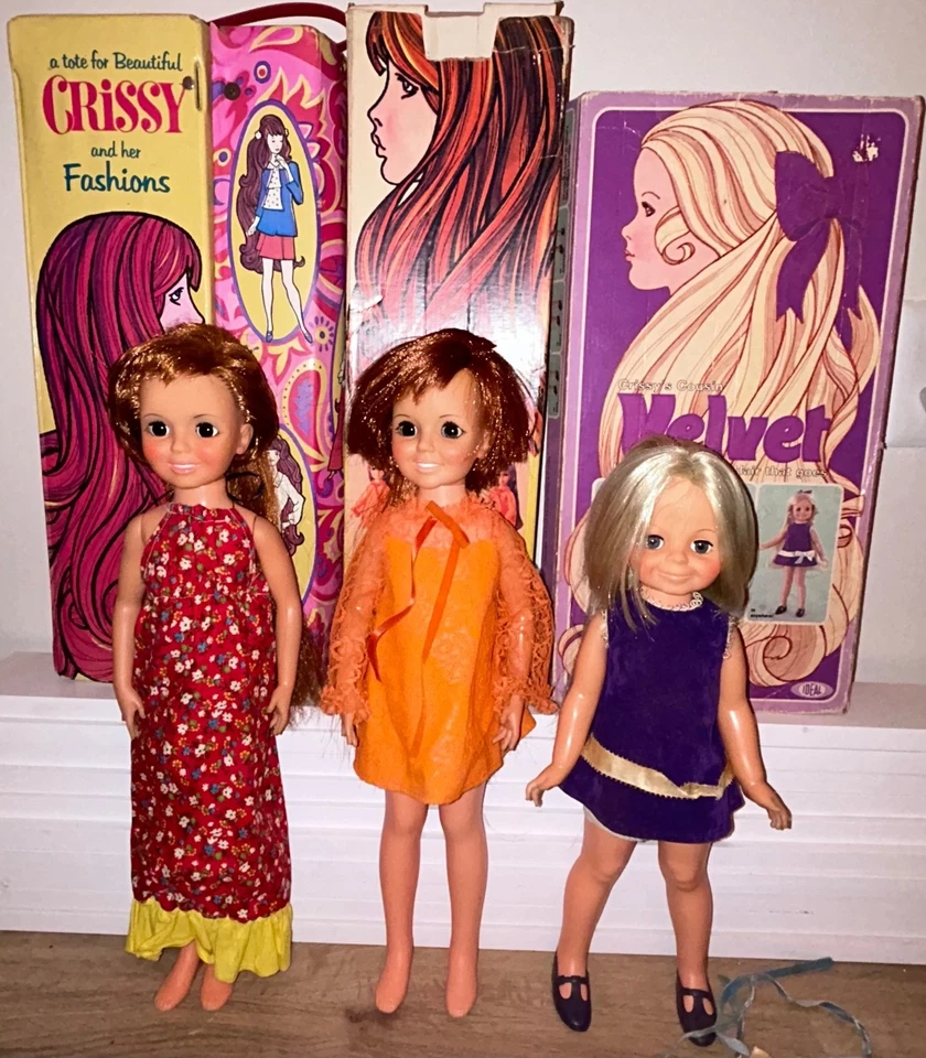 Lote De Colección De 3 Muñecas De Terciopelo Crissy Estuche De Vinilo Moda con Caja Ideal 1969 y 1970 Foto 2 de 4