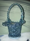 Fenton Art Glass Ice Blue Pearl Iridescent Daisy Button Pattern Basket Easter