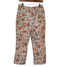 Pendleton Petite Floral Print Coral Capri Pants Cotton Blend Size 6 Lightweight