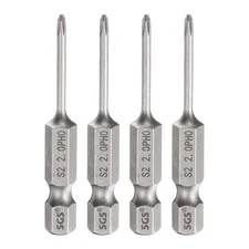 4pcs PH0 Phillips Screwdriver Bit 1/4" Hex Shank 2" Long 0.08" Rod Magnetic