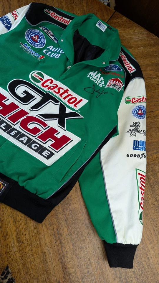 Vintage John Force GTX NASCAR Jacket + Pin Set Mens Small Castrol JH Design*READ - Image 4 of 4