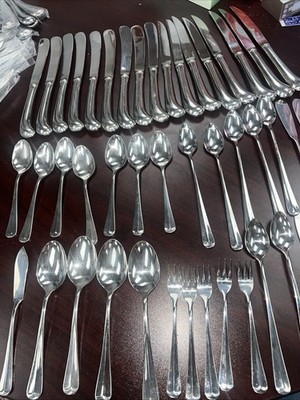 51 Piece Retroneu Jamestown Korea 18/8 Glossy Stainless Flatware & Iced Tea +