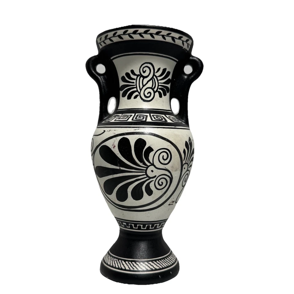 Handmade Greek Pottery Vase Lot Set of 4 Crackle Glaze Mythology Souvenir Greece - Image 3 of 4