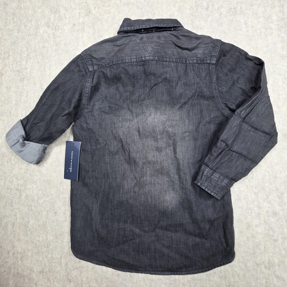 Camisa Tommy Hilfiger Niños Negra Denim Abotonada con Pajarita Extraíble Talla 6 Nueva con Etiquetas Foto 4 de 4
