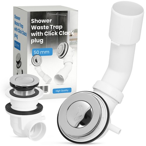 Duschwanne Siphonablauf 50mm Mit Klick-Klack-Stopfen Abfluss Siphon Kanalisation - Bild 1 von 8