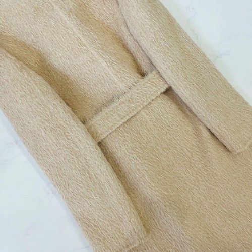 MAXMARA Women's Cucito A Mano Shaggy Gown Coat Belted Coat Beige Camel USA6 FR38 - Picture 9 of 24