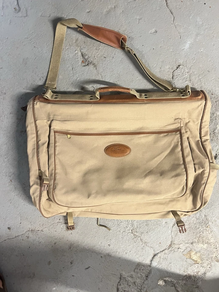 Ford Eddie Bauer Khaki Canvas Folding Garment Travel Suit Bag Luggage - Image 3 of 3