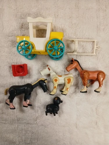 Vintage Fisher Price Little People Kings Royal Coach Carriage And Animal Lot