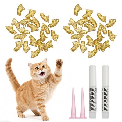 Cat Nail Caps, Cat Claw Covers with Adhesive Glue 40 Pcs, S, Crystal Gold