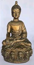 Statua vintage SHAKYAMUNI BUDDHA gigante in gesso dorato 14x21"