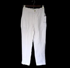 H By Halston White Linen Blend Straight Leg High Rise Pants New Size XS Elastic