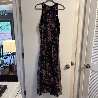 Petal & Pup Eden Floral Maxi Dress XL Black Pink Halter Tiered Chiffon EUC