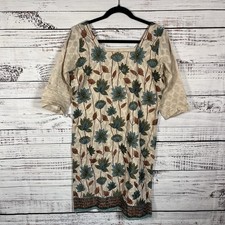 Indian Kurthi Kurti Top Womens Medium Long Embroidered Ornate Flowers Rhinestone