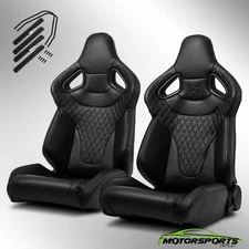 2x Black Stitching C-Series Reclinable PVC Sport Racing Seats Left/Right