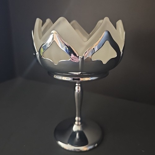 Farber Brothers Chrome and Glass Compote Dish, Flower, Lotus Shape -B5