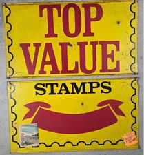 Large Metal Vintage Top Value Stamps Sign  40" X 72" 1969 Nice Old Sign Dated