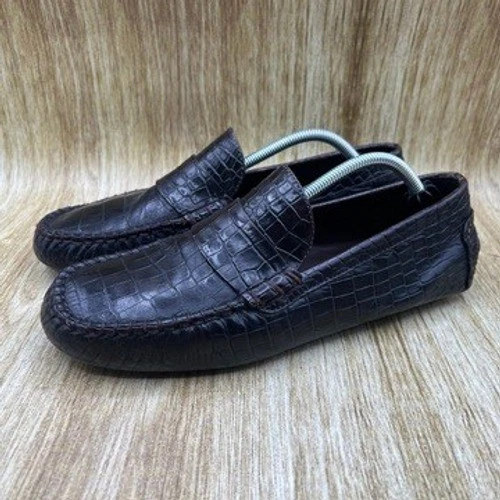 Mocassim de condução Cole Haan Country masculino tamanho 7,5 D marrom crocodilo em relevo - Imagem 3 de 4