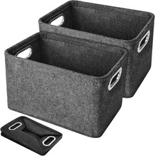 SET 2 CESTI IN FELTRO CESTINO PIEGHEVOLE ANTRACITE RETTANGOLARE ORGANIZER SCATOLA PORTAOGGETTI 