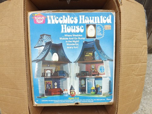 Weeble Wobble 1976 klappbares Spukhaus selten Vintage Sammlerstück Spielzeug FULL SET!