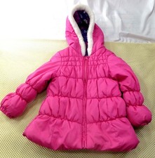 London Fog Girls Pink Puffer Coat W/ Hood  Floral Fleece Interior Size M 5-6