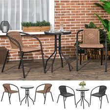 3 Pieces Rattan Bistro Set with 2 Stackable Chairs