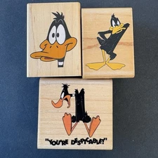 Looney Tunes Daffy Duck LOT of 3 Despicable Preposterous Rubber Stamp Stampede