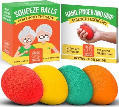 Healthy Seniors Squeeze Balls for Hand Therapy - Yellow, Orange, Red, Green