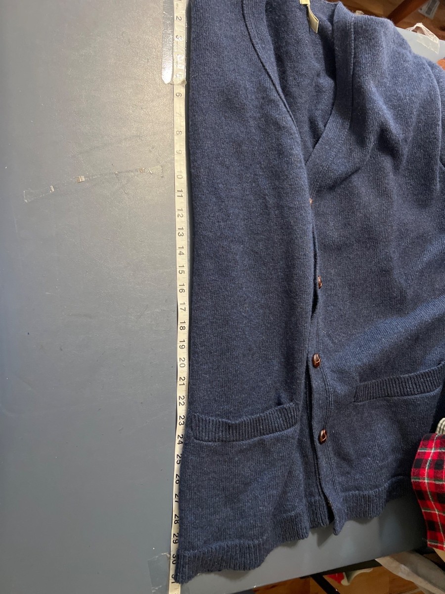 Eddie Bauer Mens XL Wool Cardigan With Elbow Patches In Navy