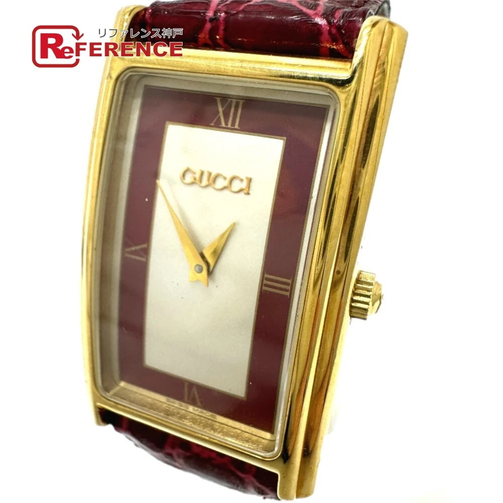 Montre Homme GUCCI 2600M Rectangulaire GP Ceinture Cuir Homme S Or Occasion