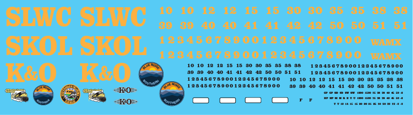 HO Scale - WAMX Locomotive Decal Set 1 (BLU,SLWC,SKOL,K&O)