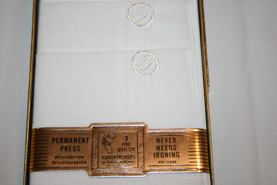 Vtg NEW Letter D Monogram Handerkerchiefs Set of 3 SealPackerchief Chess Box