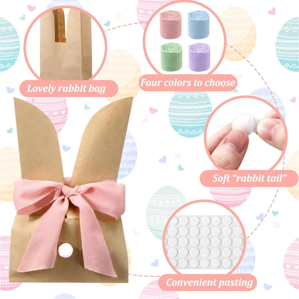 Juego de 36 bolsas de regalo para conejitos, bolsas de golosinas de cumpleaños para conejitos lindo caramelo marrón Kraf Foto 3 de 4