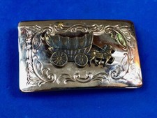 Usa Made Vintage Covered Wagon Mixed Metal Stand Out Belt Buckle