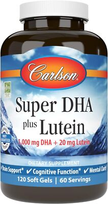 Carlson - Super DHA Plus Lutein, 1000 mg DHA + 20 mg Lutein, 120 Softgels