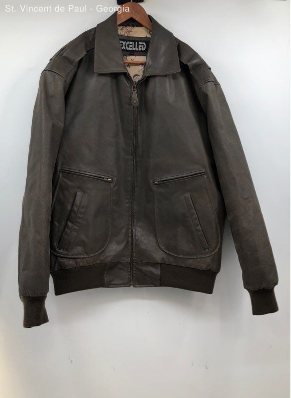 Excelled Brown Map Lining Zip Up Leather Bomber Jacket Excelled Brown Map Lining Zip Up Leather Bomber Jacket