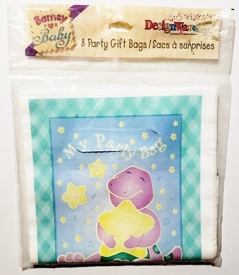 Vintage 2000 DesignWare Barney for Baby 8 Party Gift Bags *NEW* Friends Dinosaur