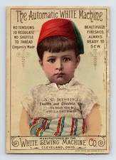 White Sewing Machine Child Fez 1890s Victorian Trade Card 3.5" x 5"