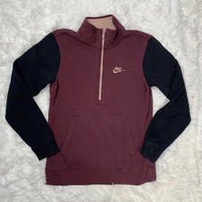 Nike Sportswear Club Mens 1/2 Zip Sweatshirt Size S Small Burgundy Black Fleece