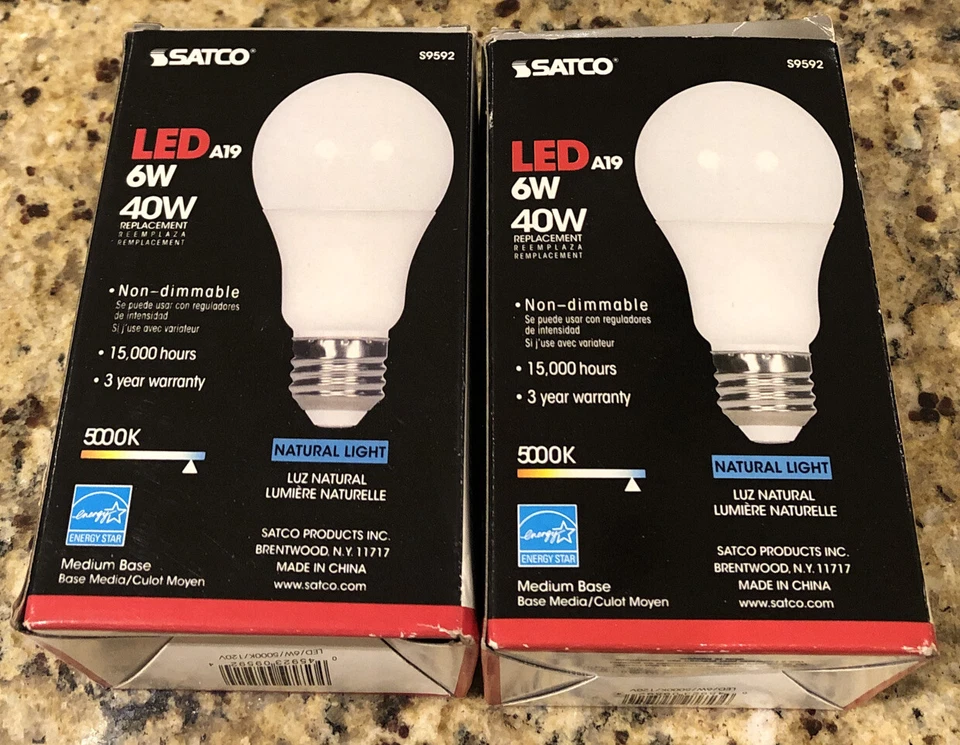 (2)- Satco Lumos Medium E26 Base - 6 Watt - 120 Volts - 5000 Kelvin - LED A19 - Image 3 of 3