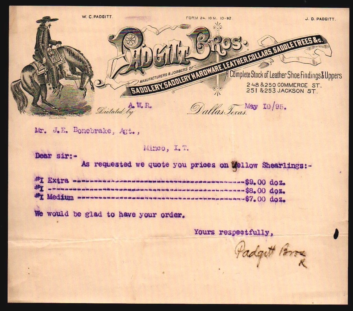 1895 Dallas - Padgitt Bros Saddlery - EX RARE Saddle FANTASTIC