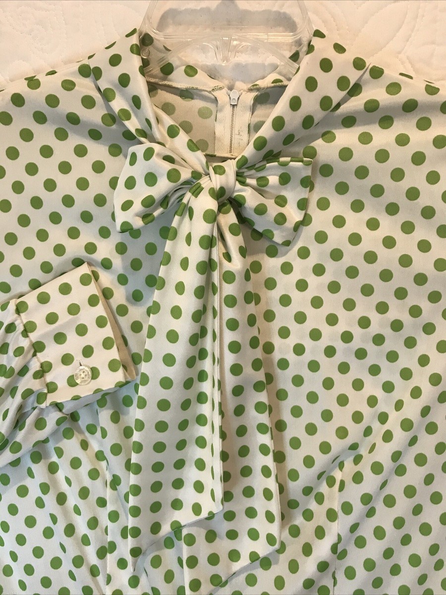 Vintage 1960'S Green Polka Dot Day Dress Pussy Bow Pleated | eBay