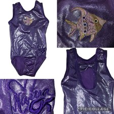 GK ELITE Nastia Gymnastics Leotard CS Girl s S Purple Foil Fish Dance Small