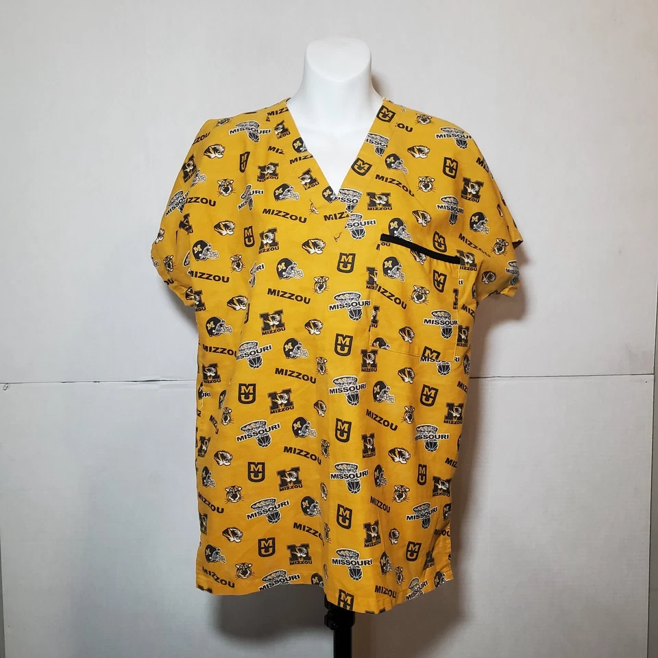 DUDZ University Of Missouri Mizzou Women’s Size M Gold Nurse Medical Scrub Top - Image 3 of 4