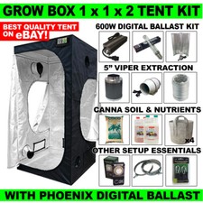 Grow Box Tent Starter Kit 1m 16mm - Digital Ballast Kit 5" Extraction Nutes,Pots