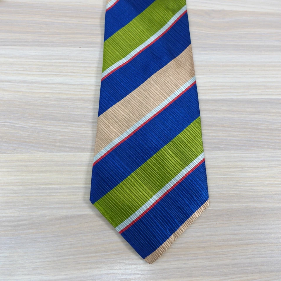 Windsor Neck Tie Mens Blue Green Striped Necktie Silk Classic Preppy British - Image 2 of 4